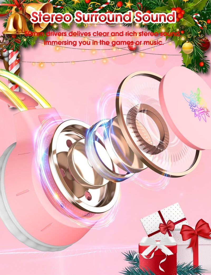 ONITOON Lightweight Gaming Headset with Detachable Cat Ears, RGB Lighting, Wired Over Ear Headphones with Mic for PC, PS4, PS5, Switch, Stereo Surround Sound, Self-Adjusting Headband - Image 4